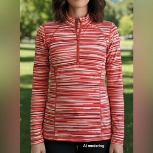 ATHLETA Pacifica Orange Stripe Zip Front Stretch Shirt | Small